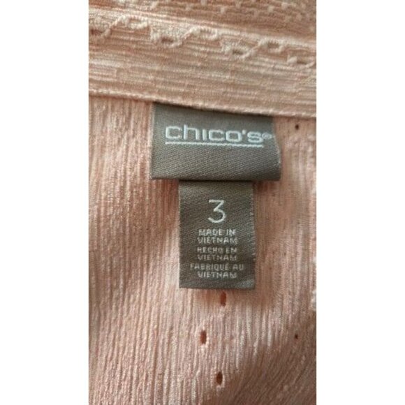 Chico's long sleeve with roll tab textured button front light pink size 3 - Picture 3 of 6